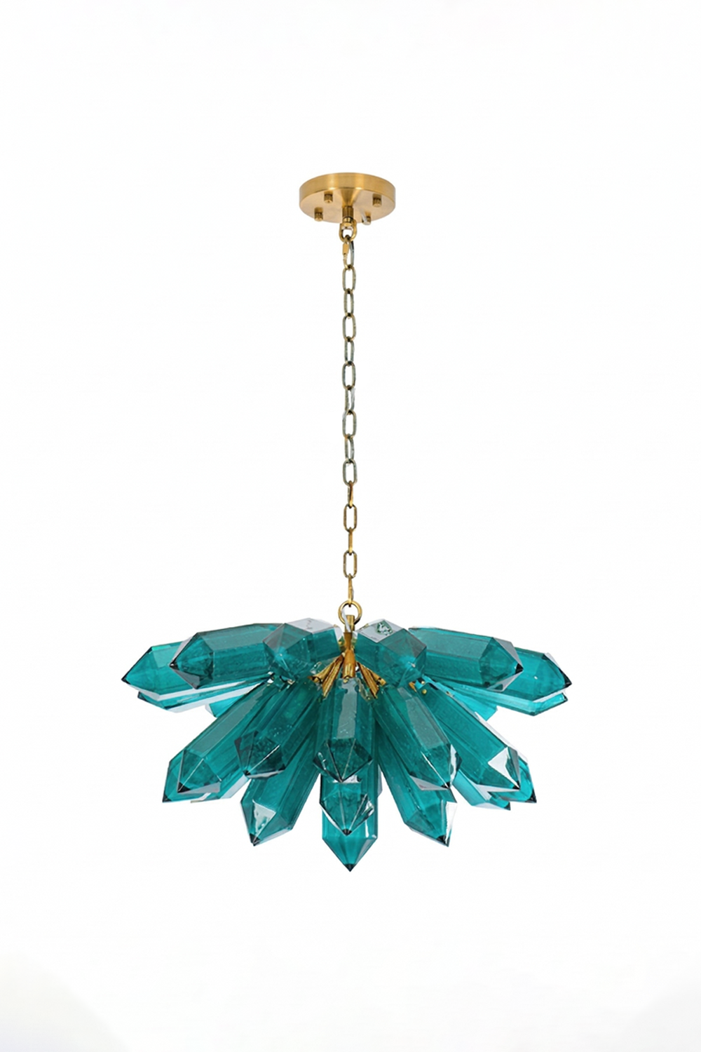 Teal Prism Cluster Chandelier | Metal | Glass | Symmetrical product shot on white background | vexa lamps