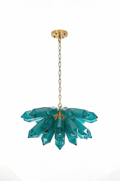 Teal Prism Cluster Chandelier | Metal | Glass | Symmetrical product shot on white background | vexa lamps