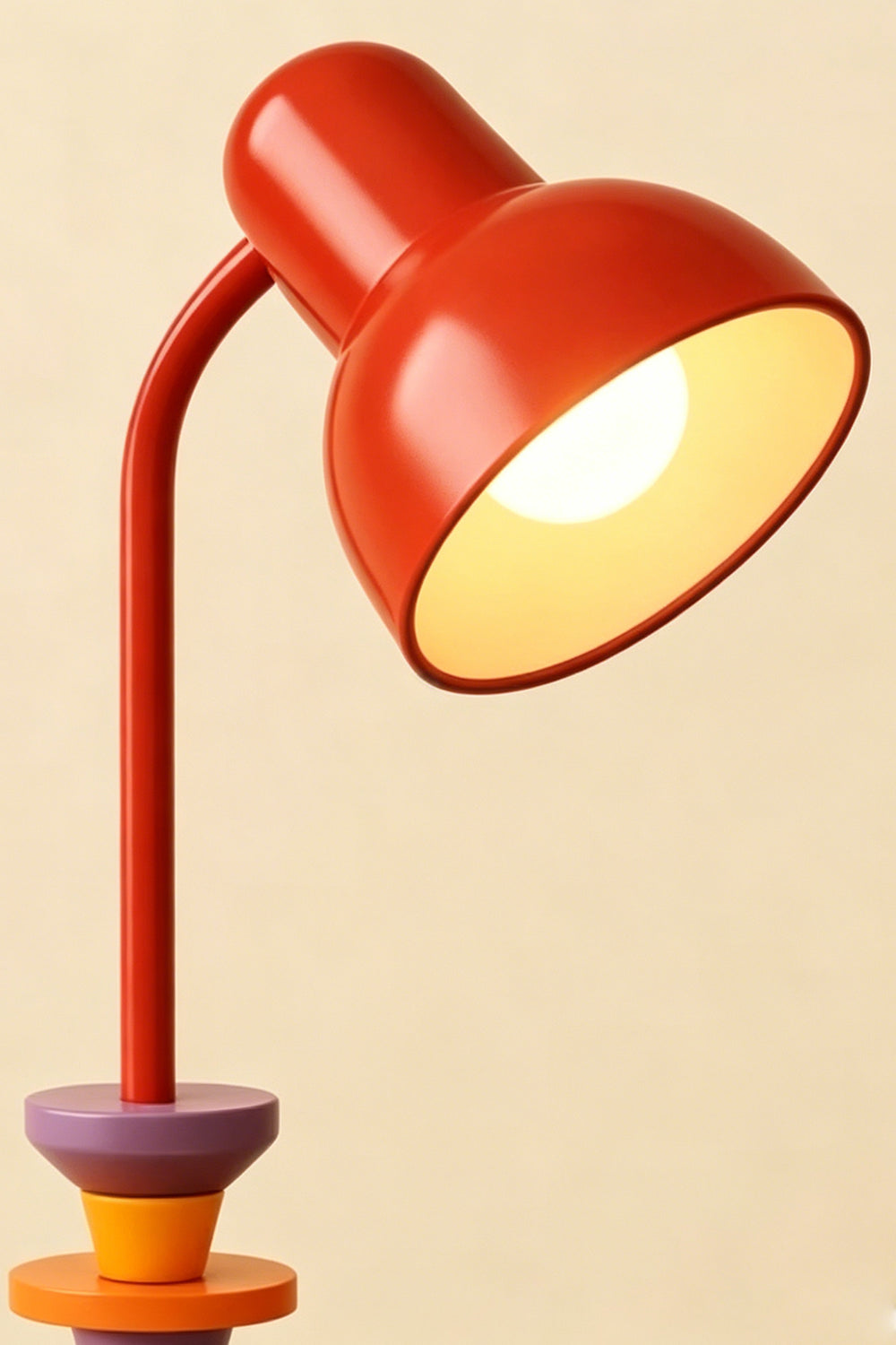 Tectonic Prism Metal Floor Lamp | Metal | Close-up of the red metal lamp shade and warm interior glow | vexa lamps