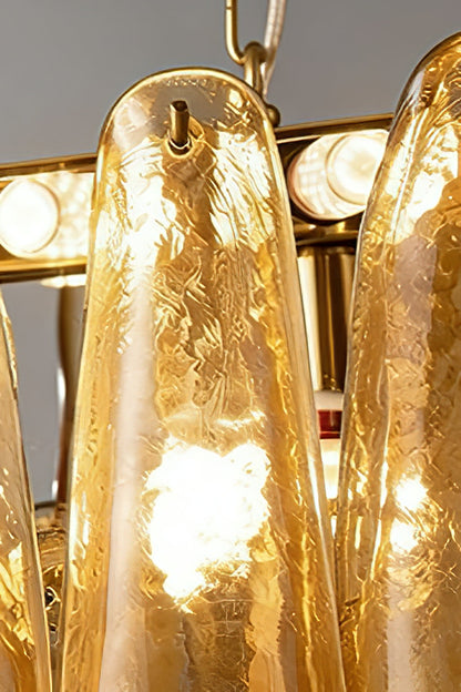 Close-up of metal frame and lily glass attachment | Metal, Glass | Showing the gold-finish hardware and glass hooks | vexa lamps