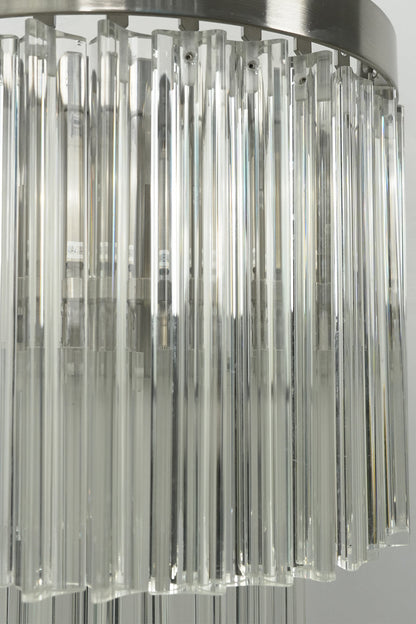 Angled close-up of lit glass rods | Metal, Glass | Detail view showing rod texture | vexalamps