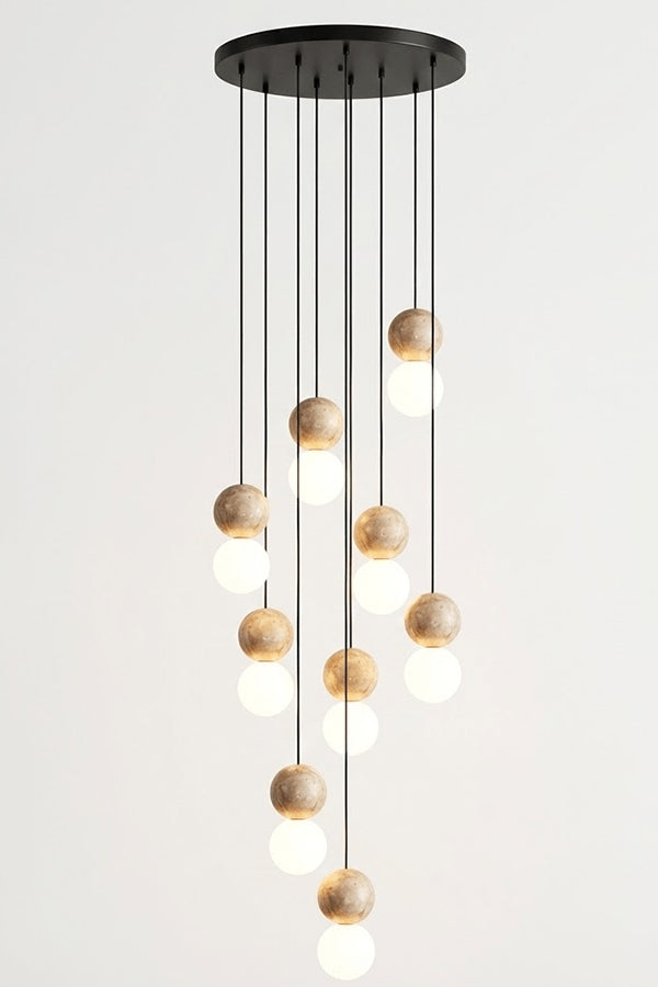cluster travertine stone pendant light with  canopy | Yellow Travertine, Glass | Front view isolated on white background | vexa lamps