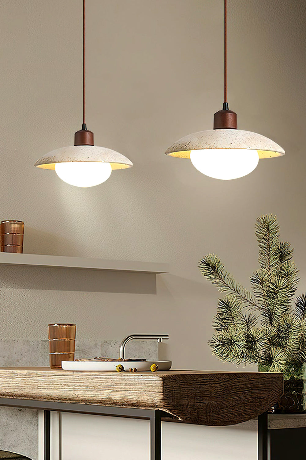 Travertine Disc Pendant Light - view 6 | vexalamps