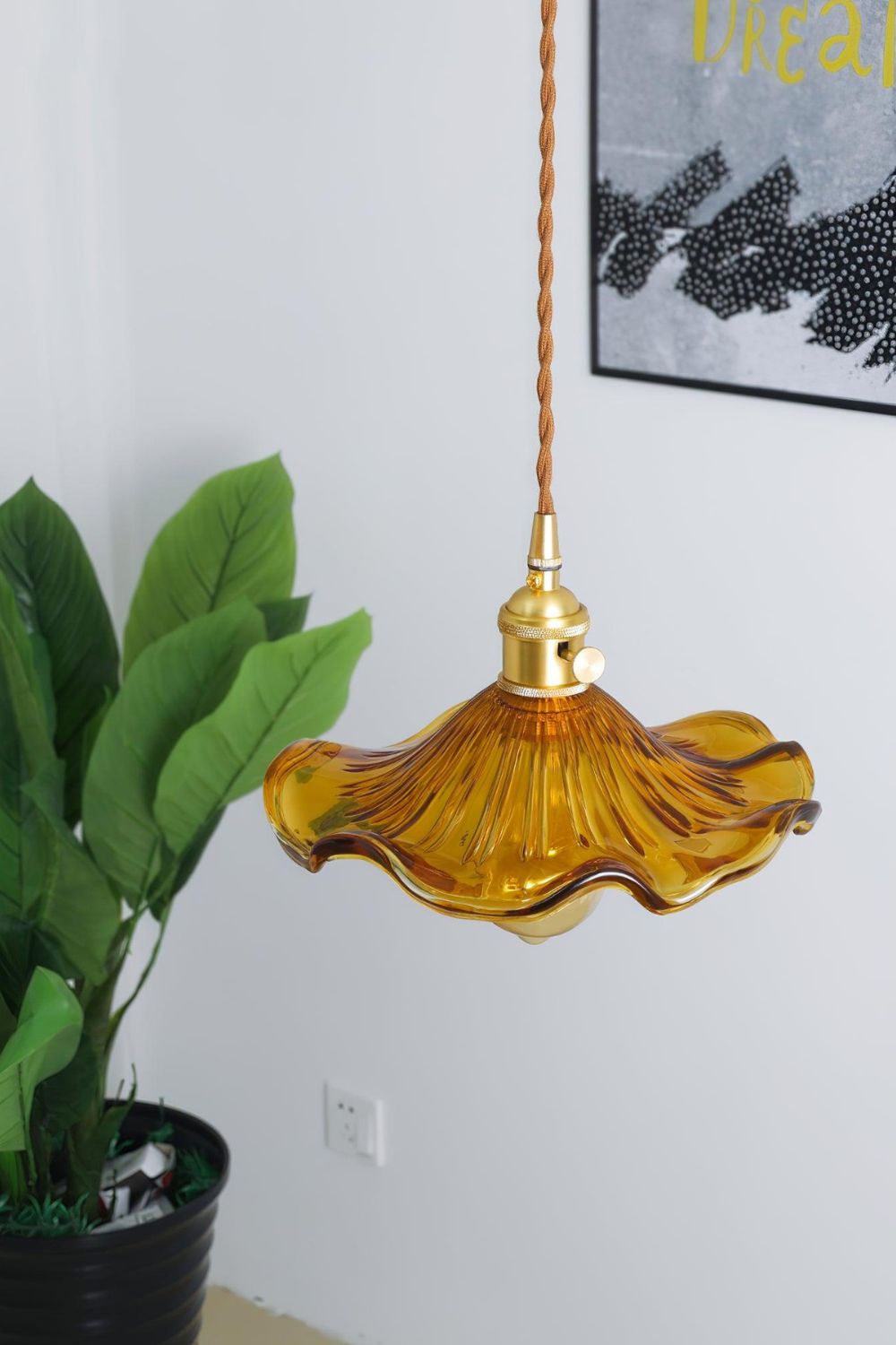Vintage Glass Hibiscus Flower Pendant Light - view 3 | vexalamps