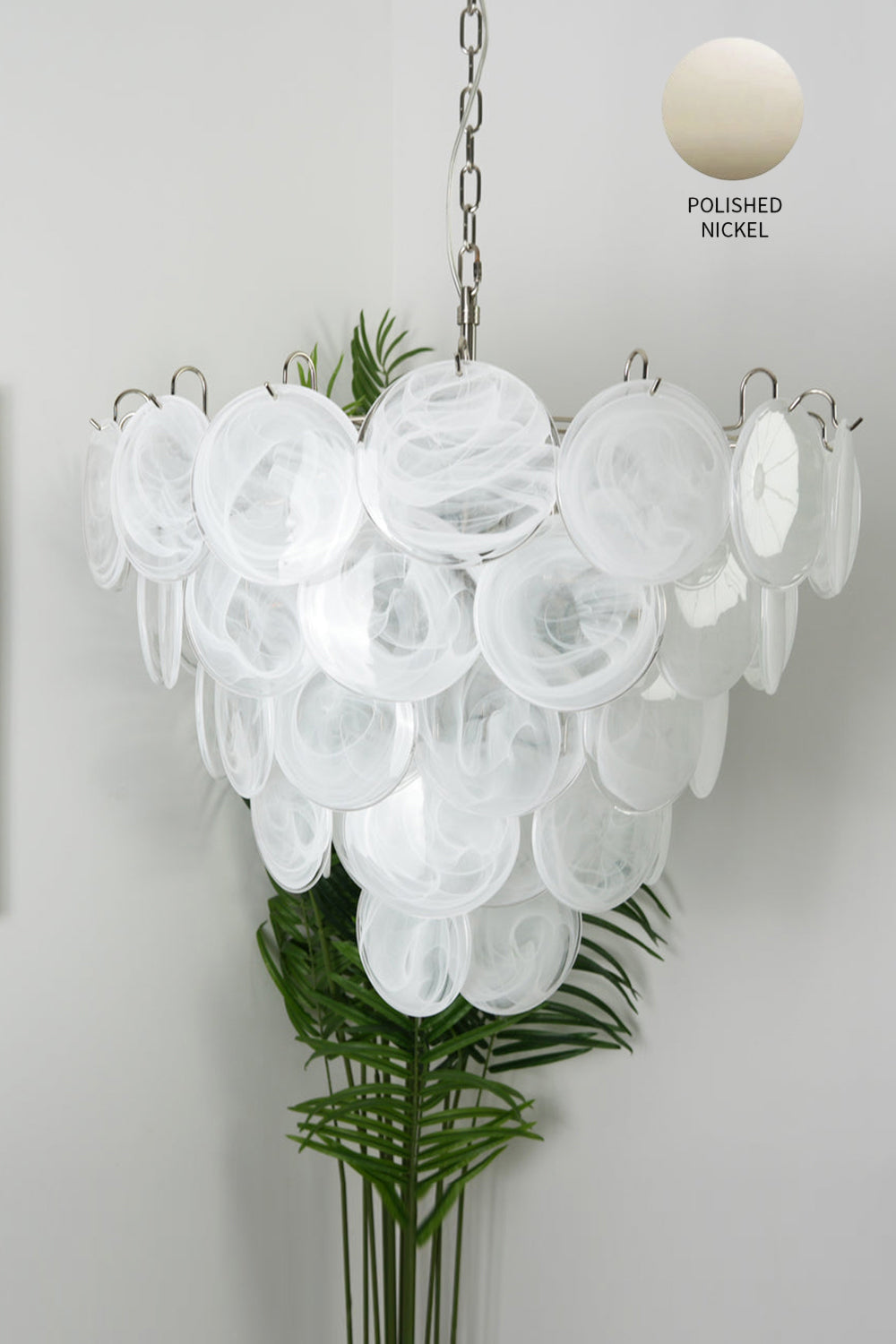 White Art Disc Glass Chandelier - view 19 | vexalamps