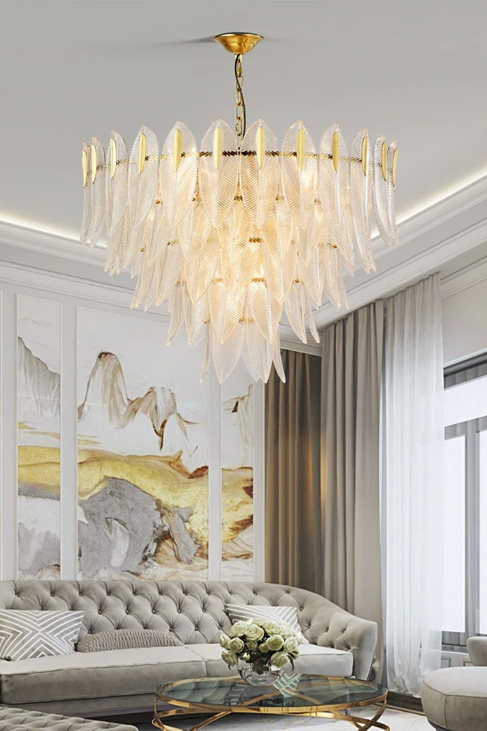 Glass Feathers Chandelier - vexalamps