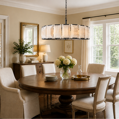 Hadilor Calcite Round Chandelier with Natural Alabaster Stone Shades