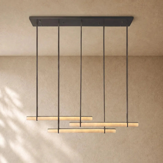 Audubom Alabaster Triple Bar Linear Chandelier - 60’’ / Bronze / Classic