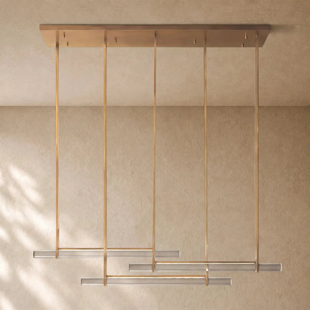 Audubom Crystal Triple Bar Linear Chandelier - 60’’ / Lacquered Burnished Brass / Classic