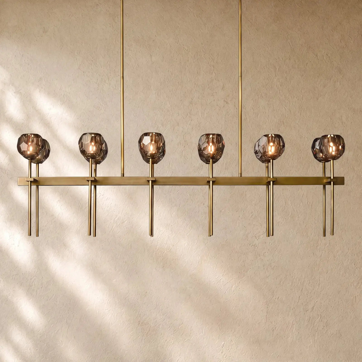 Boulee de Cristal Double Linear Chandelier 60’’ - Smoke / Brass
