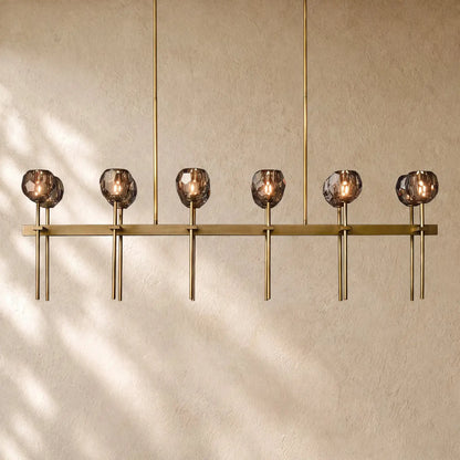 Boulee de Cristal Double Linear Chandelier 60’’ - Smoke / Brass