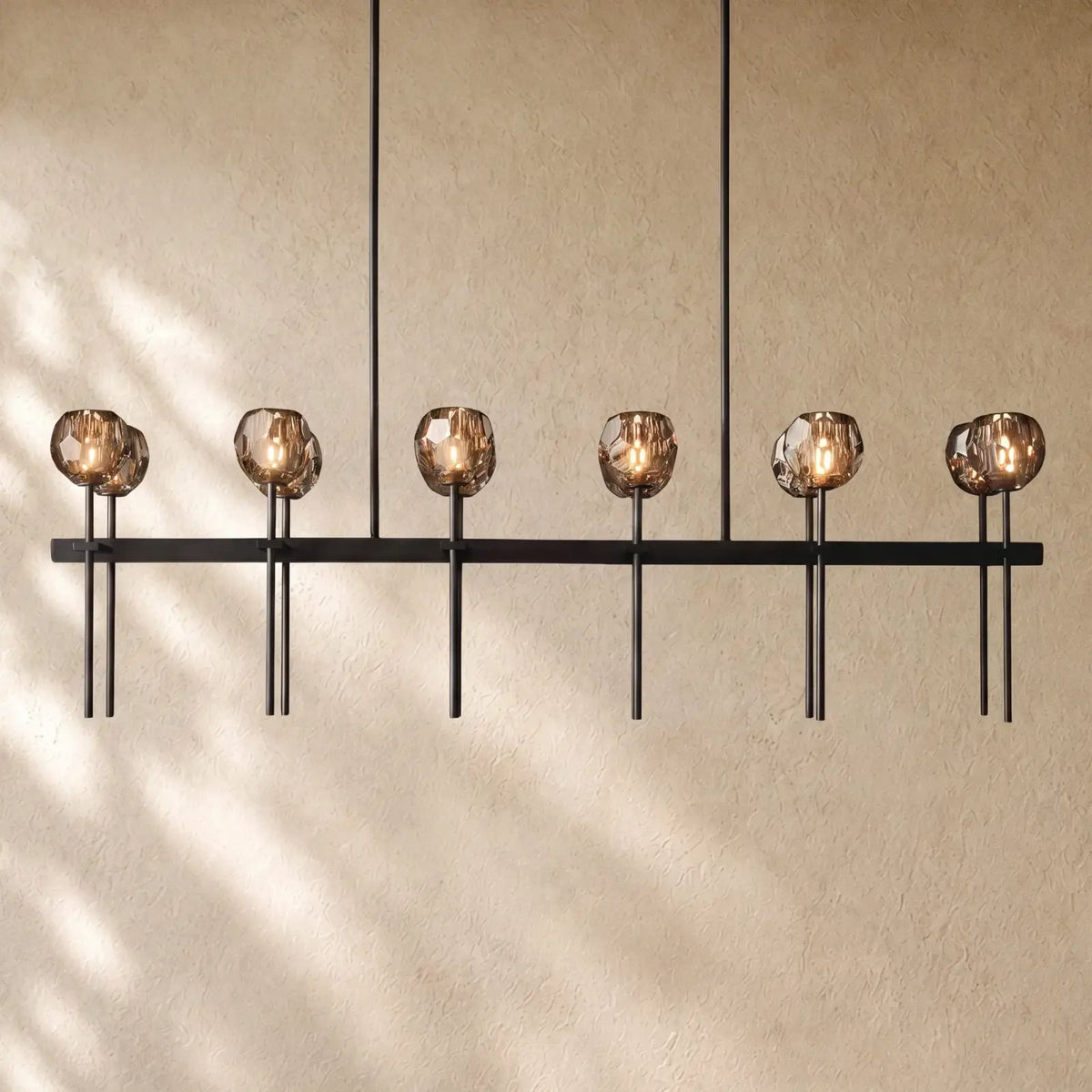 Boulee de Cristal Double Linear Chandelier 60’’ - Smoke / Bronze