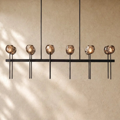 Boulee de Cristal Double Linear Chandelier 60’’ - Smoke / Bronze