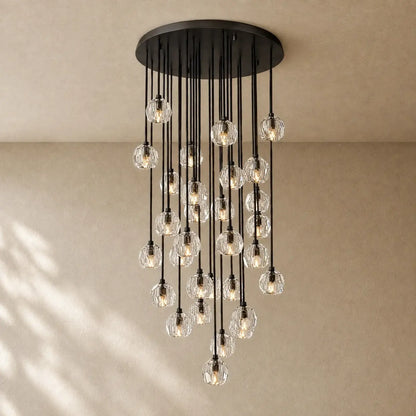 Boulee de Cristal Glass Round Cluster Chandelier - Bronze / 30’’ / Clear