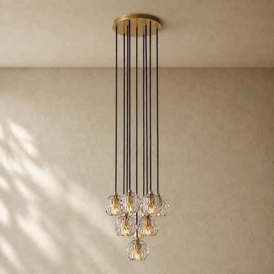 Boulee de Cristal Glass Round Cluster Chandelier - Lacquered Burnished Brass / 14’’ / Smoke