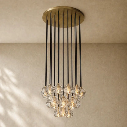 Boulee de Cristal Glass Round Cluster Chandelier - Lacquered Burnished Brass / 19’’ / Clear