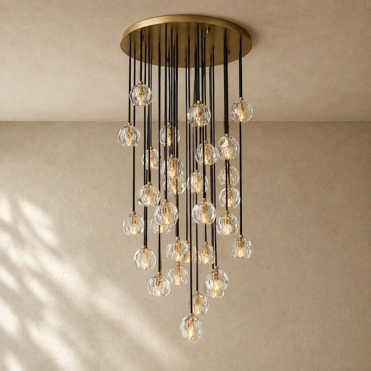Boulee de Cristal Glass Round Cluster Chandelier - Lacquered Burnished Brass / 30’’ / Clear