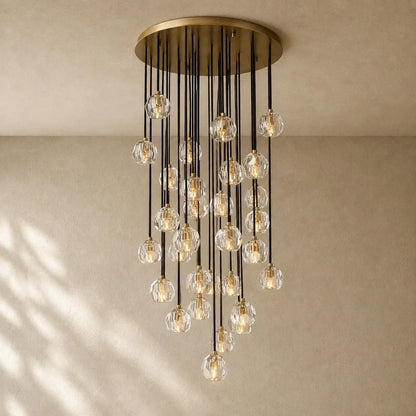 Boulee de Cristal Glass Round Cluster Chandelier - Lacquered Burnished Brass / 30’’ / Clear