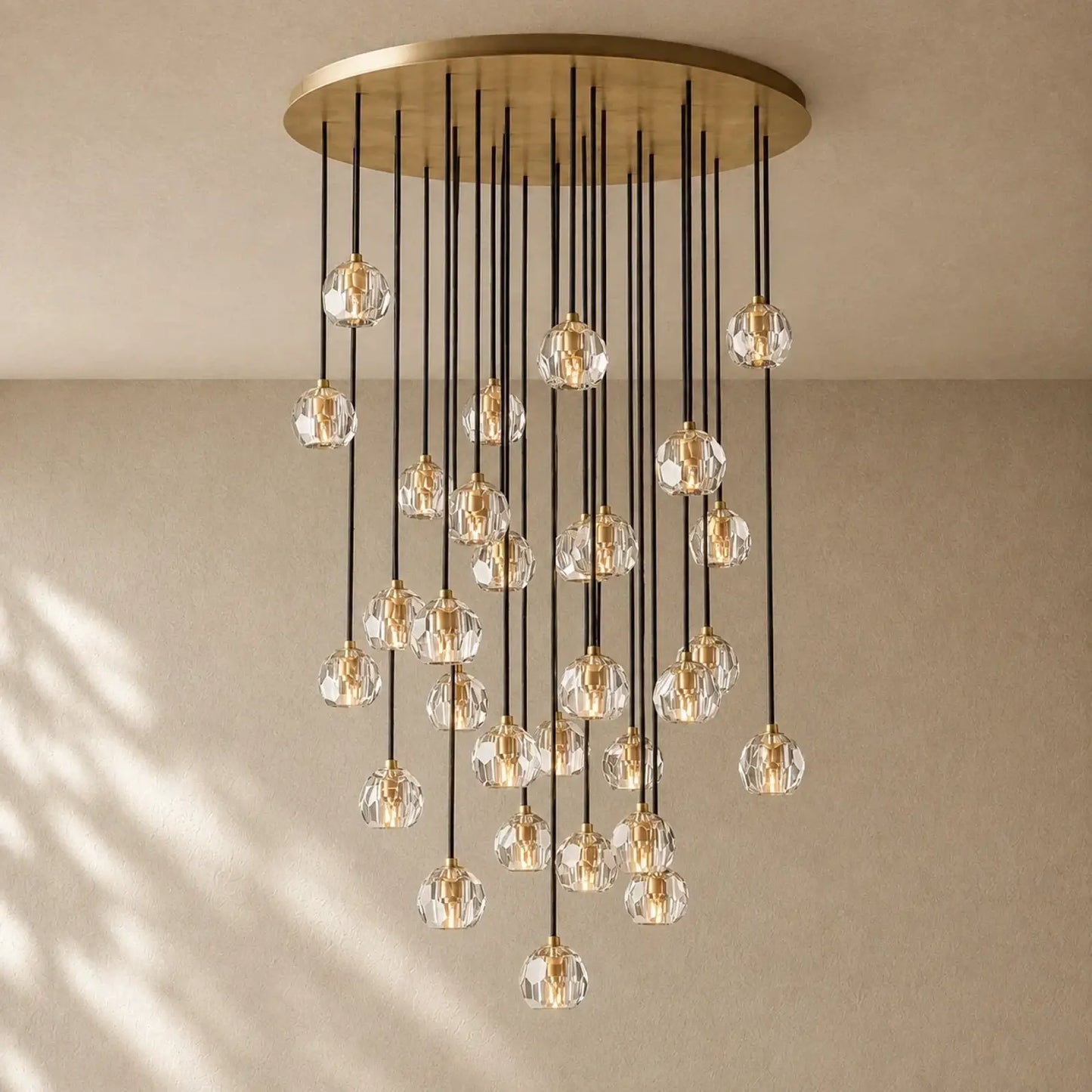 Boulee de Cristal Glass Round Cluster Chandelier - Lacquered Burnished Brass / 40’’ / Clear