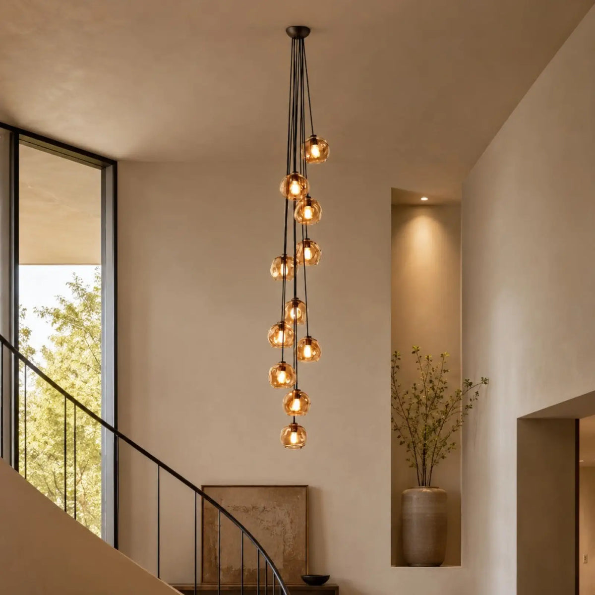 Bubble Glass Cascade Pendant - 11-Globe / Bronze / Clear