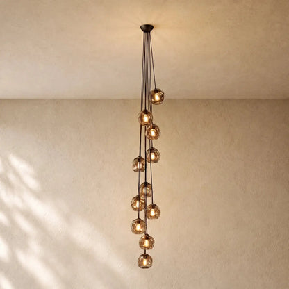 Bubble Glass Cascade Pendant - 11-Globe / Bronze / Smoke