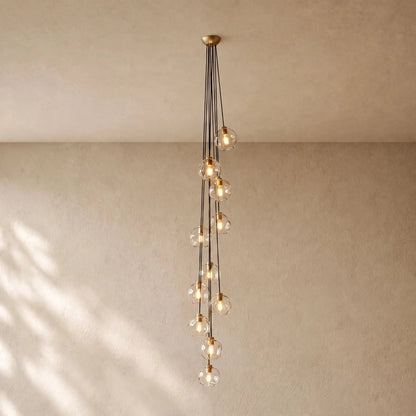 Bubble Glass Cascade Pendant - 11-Globe / Lacquered Burnished Brass / Smoke