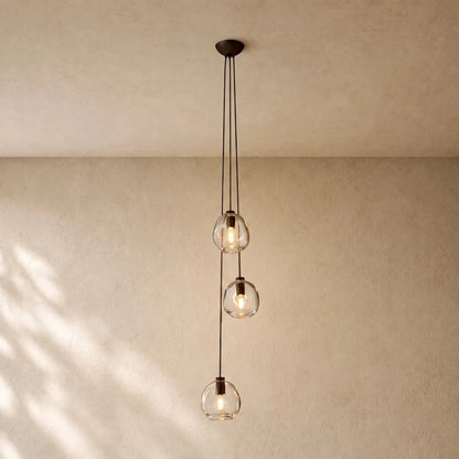 Bubble Glass Cascade Pendant - 3-Globe / Bronze / Clear