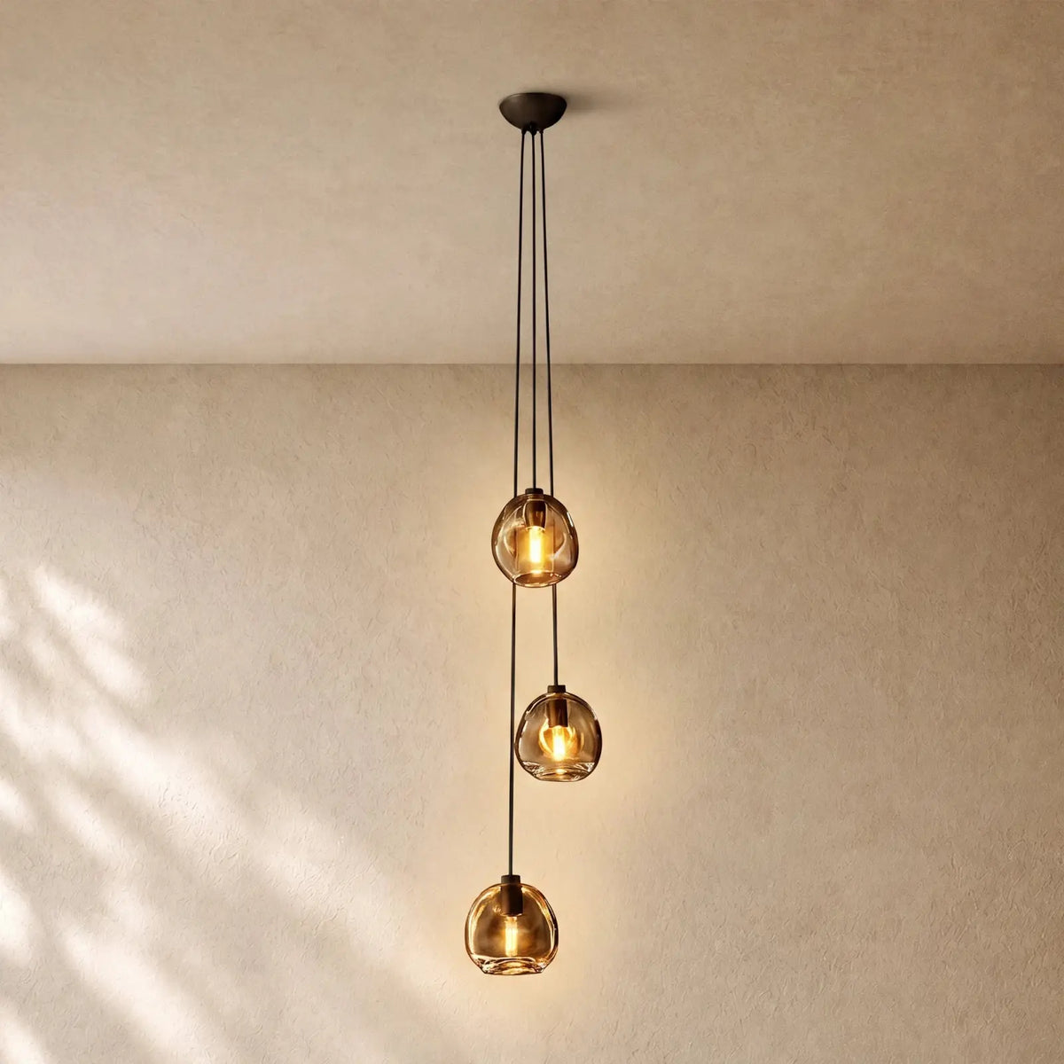 Bubble Glass Cascade Pendant - 3-Globe / Bronze / Smoke