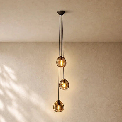 Bubble Glass Cascade Pendant - 3-Globe / Bronze / Smoke