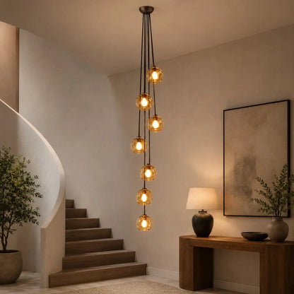 Bubble Glass Cascade Pendant - 7-Globe / Bronze / Smoke