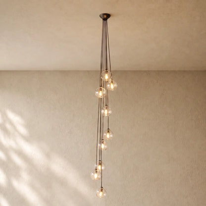 Bubble Glass Cascade Pendant - 9-Globe / Bronze / Clear