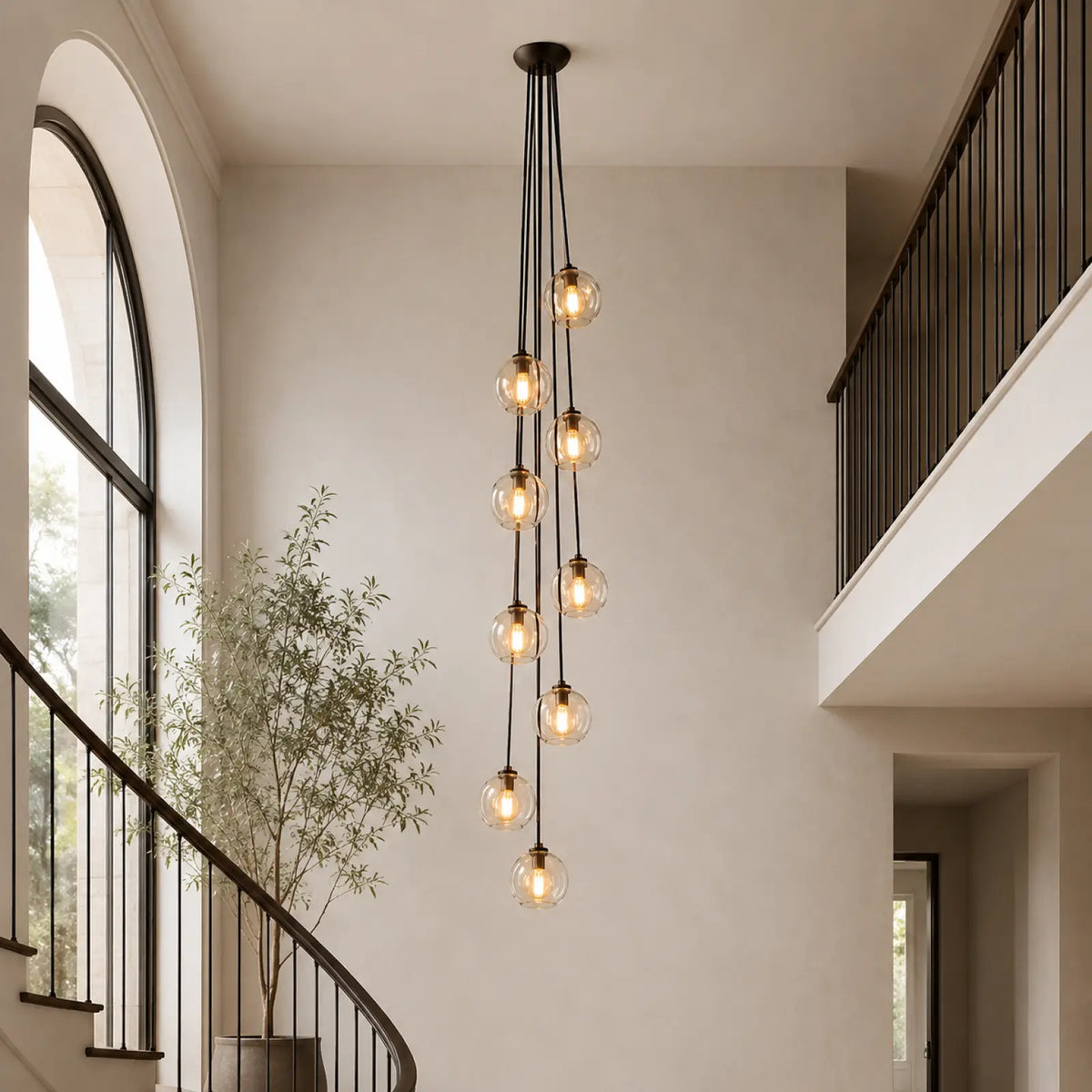 Bubble Glass Cascade Pendant - 9-Globe / Bronze / Smoke