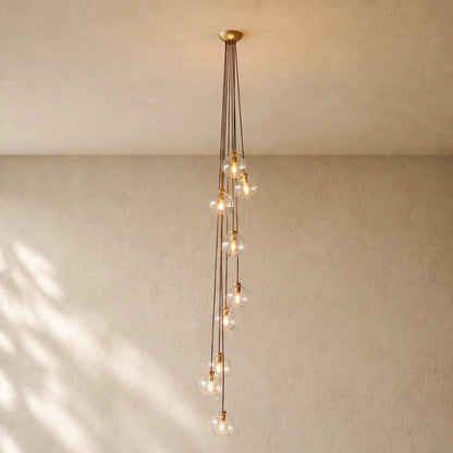 Bubble Glass Cascade Pendant - 9-Globe / Lacquered Burnished Brass / Clear