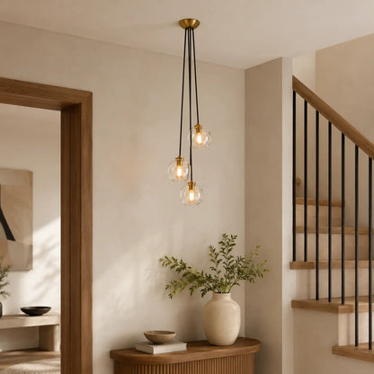 Bubble Glass Cascade Pendant - 9-Globe / Lacquered Burnished Brass / Smoke