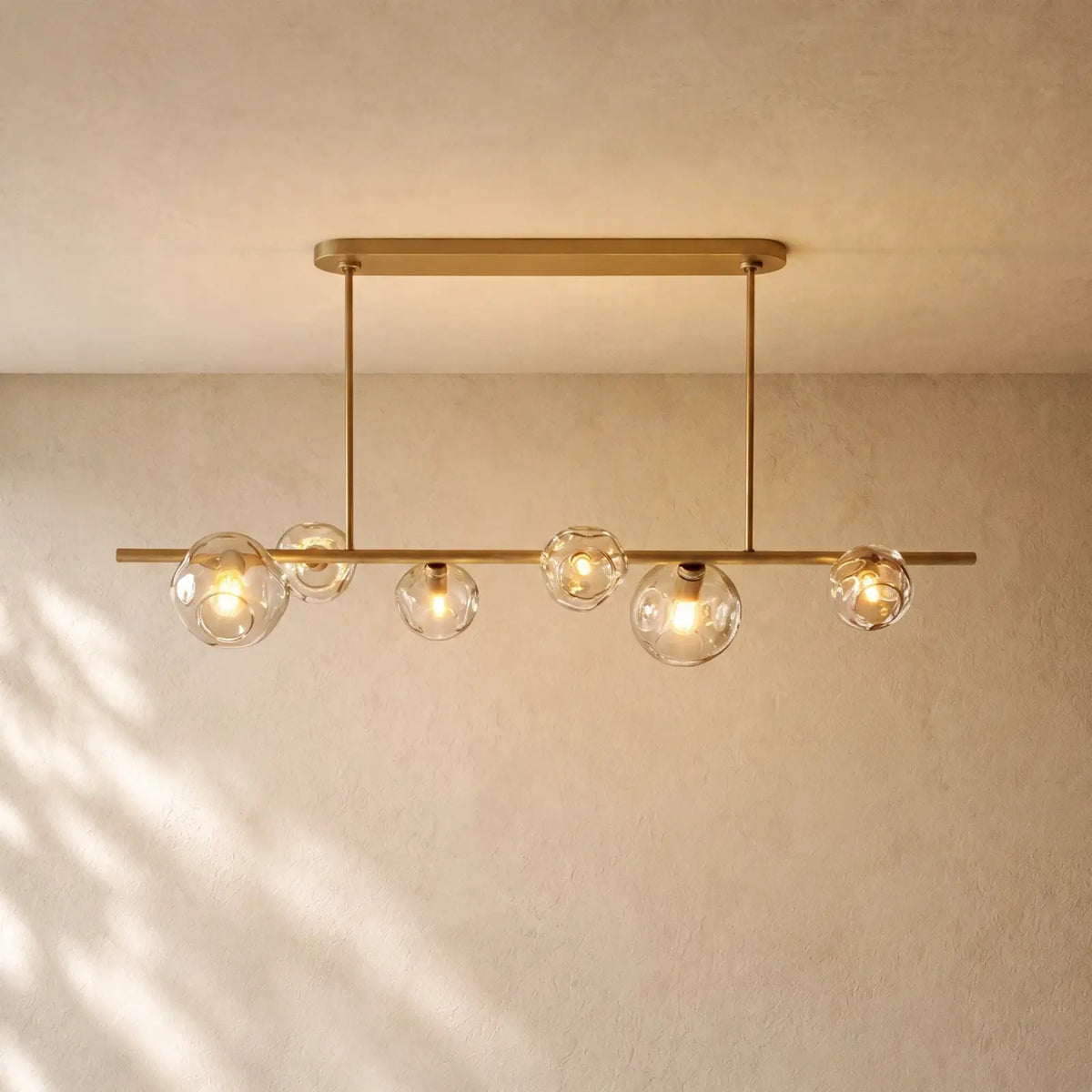 Bubble Glass Linear Chandelier - Lacquered Burnished Brass / 60’’ / Clear