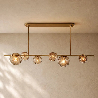 Bubble Glass Linear Chandelier - Lacquered Burnished Brass / 60’’ / Smoke