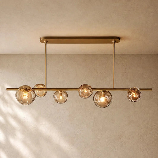 Bubble Glass Linear Chandelier - Lacquered Burnished Brass / 60’’ / Smoke