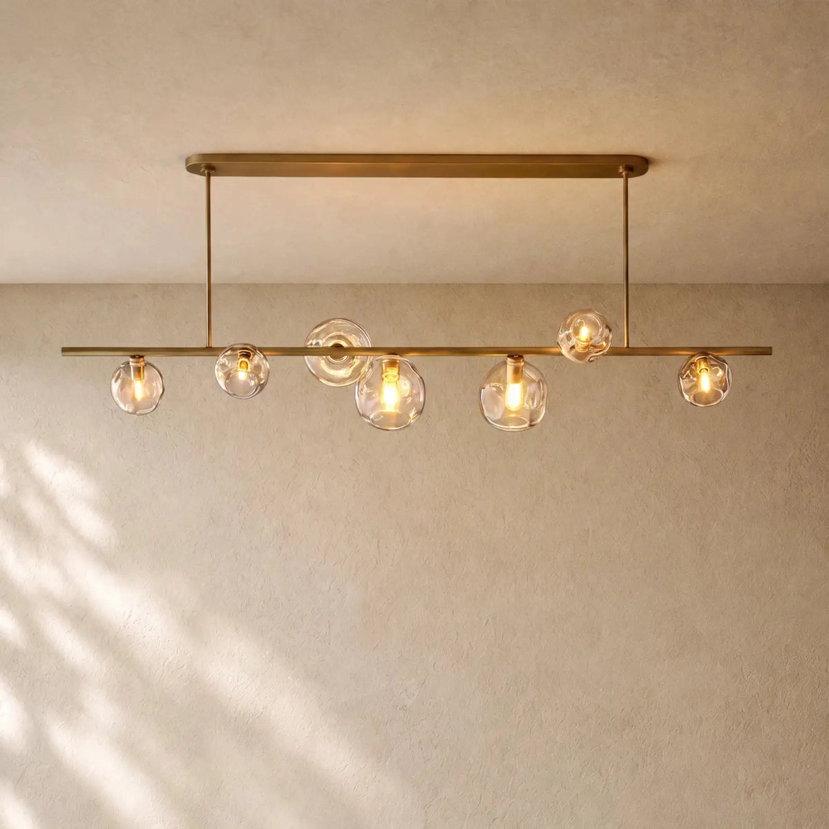 Bubble Glass Linear Chandelier - Lacquered Burnished Brass / 78’’ / Clear