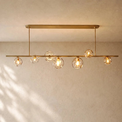 Bubble Glass Linear Chandelier - Lacquered Burnished Brass / 78’’ / Smoke