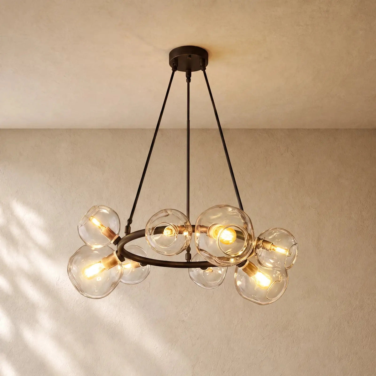 Bubble Glass Round Chandelier - 36’’ / Bronze / Clear