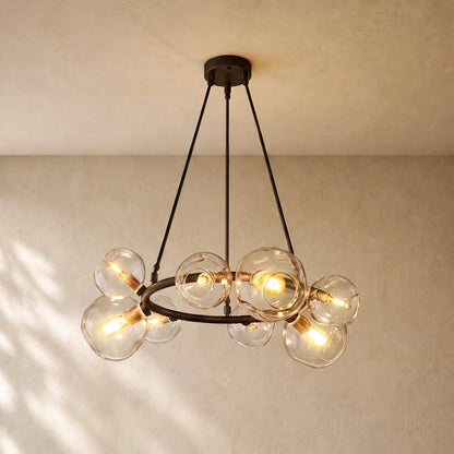 Bubble Glass Round Chandelier - 36’’ / Bronze / Clear