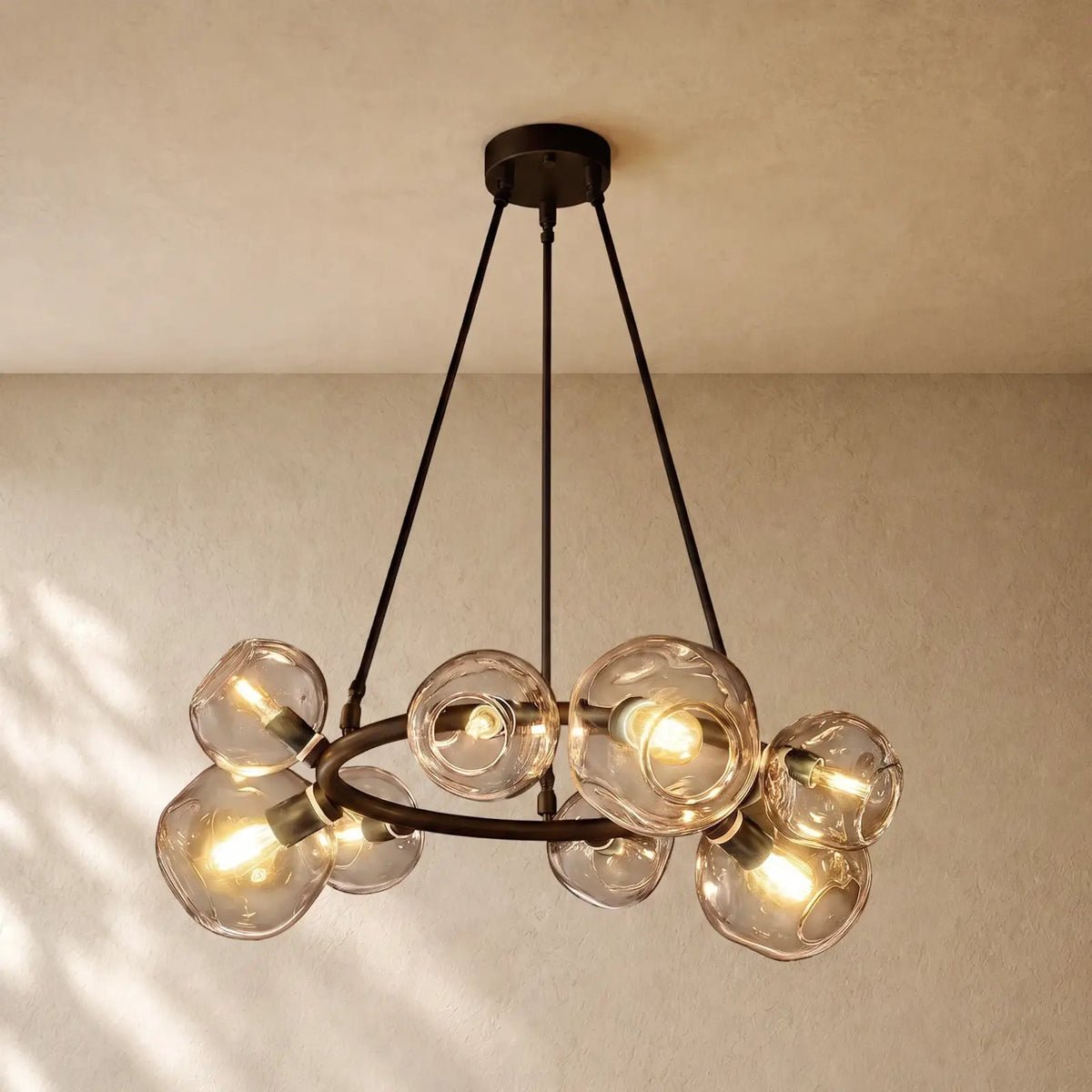 Bubble Glass Round Chandelier - 36’’ / Bronze / Smoke