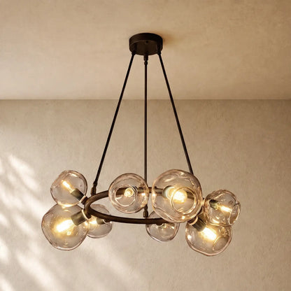 Bubble Glass Round Chandelier - 36’’ / Bronze / Smoke
