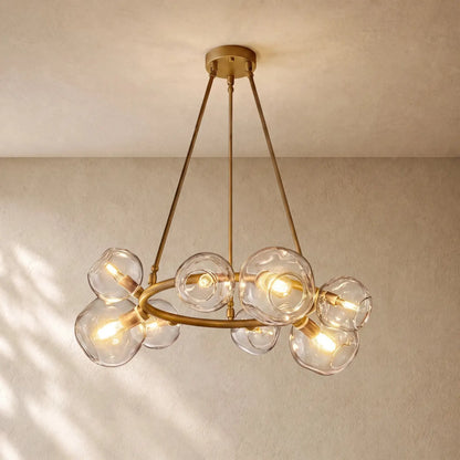 Bubble Glass Round Chandelier - 36’’ / Lacquered Burnished Brass / Clear
