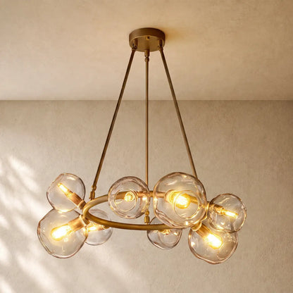 Bubble Glass Round Chandelier - 36’’ / Lacquered Burnished Brass / Smoke
