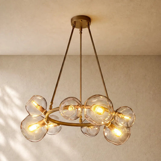 Bubble Glass Round Chandelier - 36’’ / Lacquered Burnished Brass / Smoke