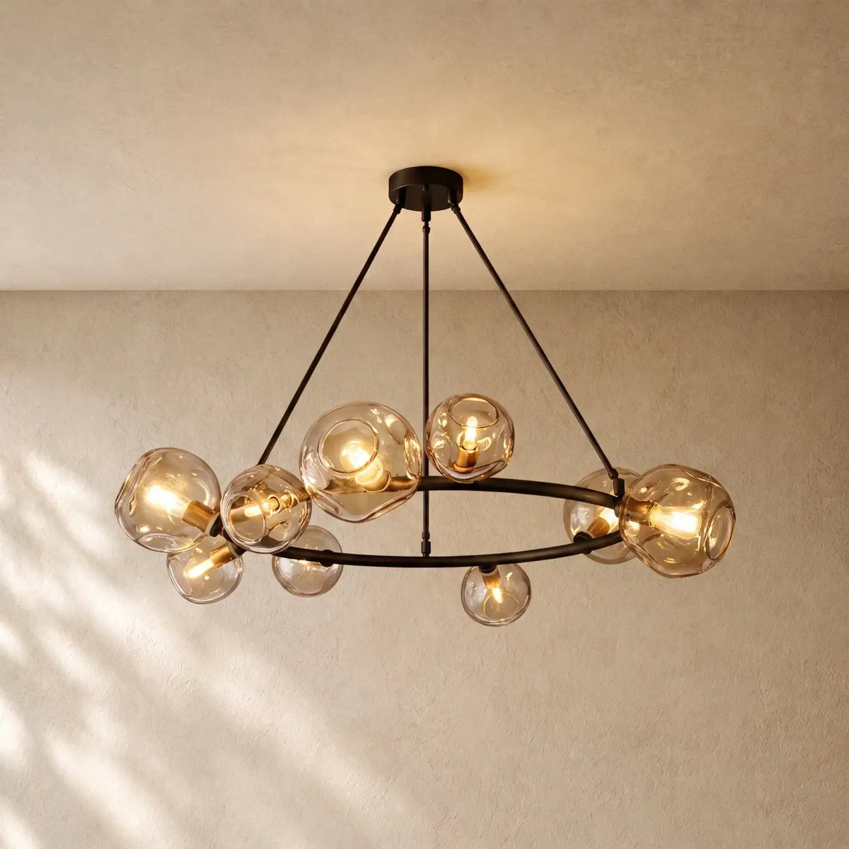 Bubble Glass Round Chandelier - 48’’ / Bronze / Smoke