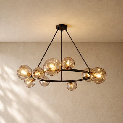 Bubble Glass Round Chandelier - 48’’ / Bronze / Smoke