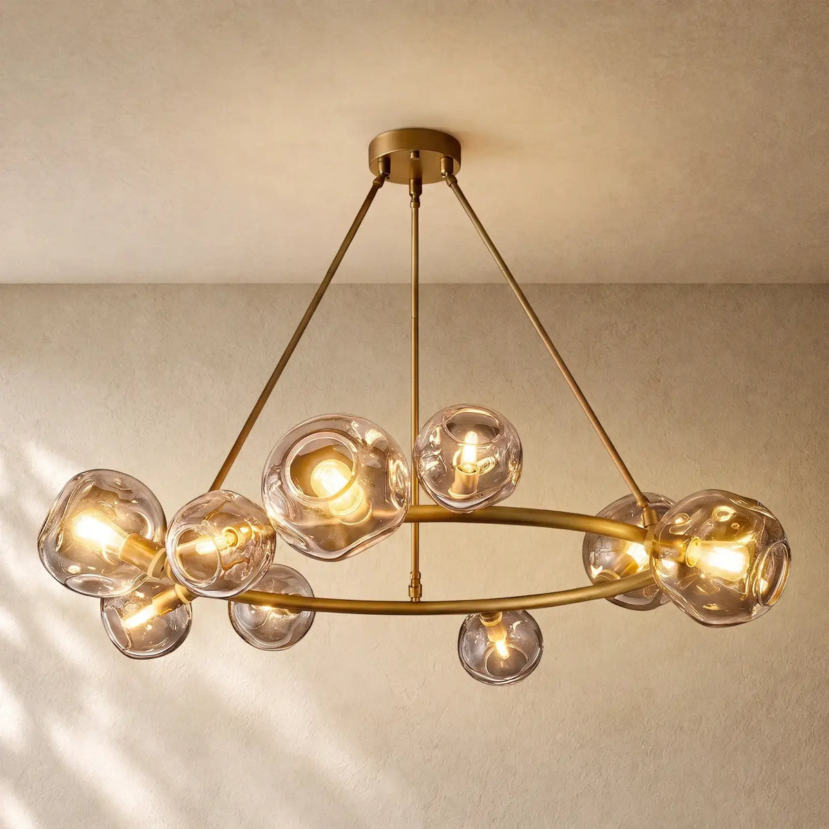 Bubble Glass Round Chandelier - 48’’ / Lacquered Burnished Brass / Smoke