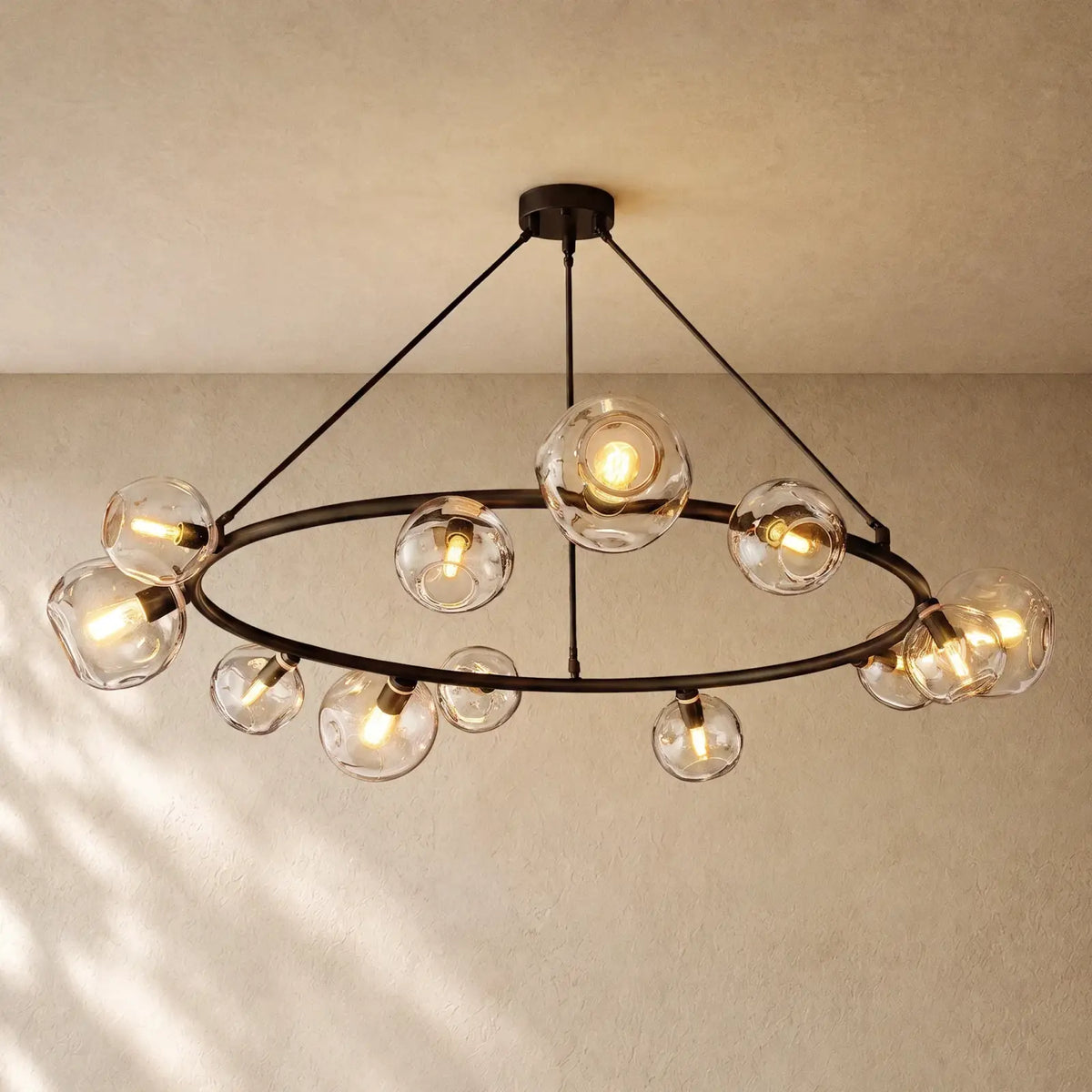 Bubble Glass Round Chandelier - 60’’ / Bronze / Clear